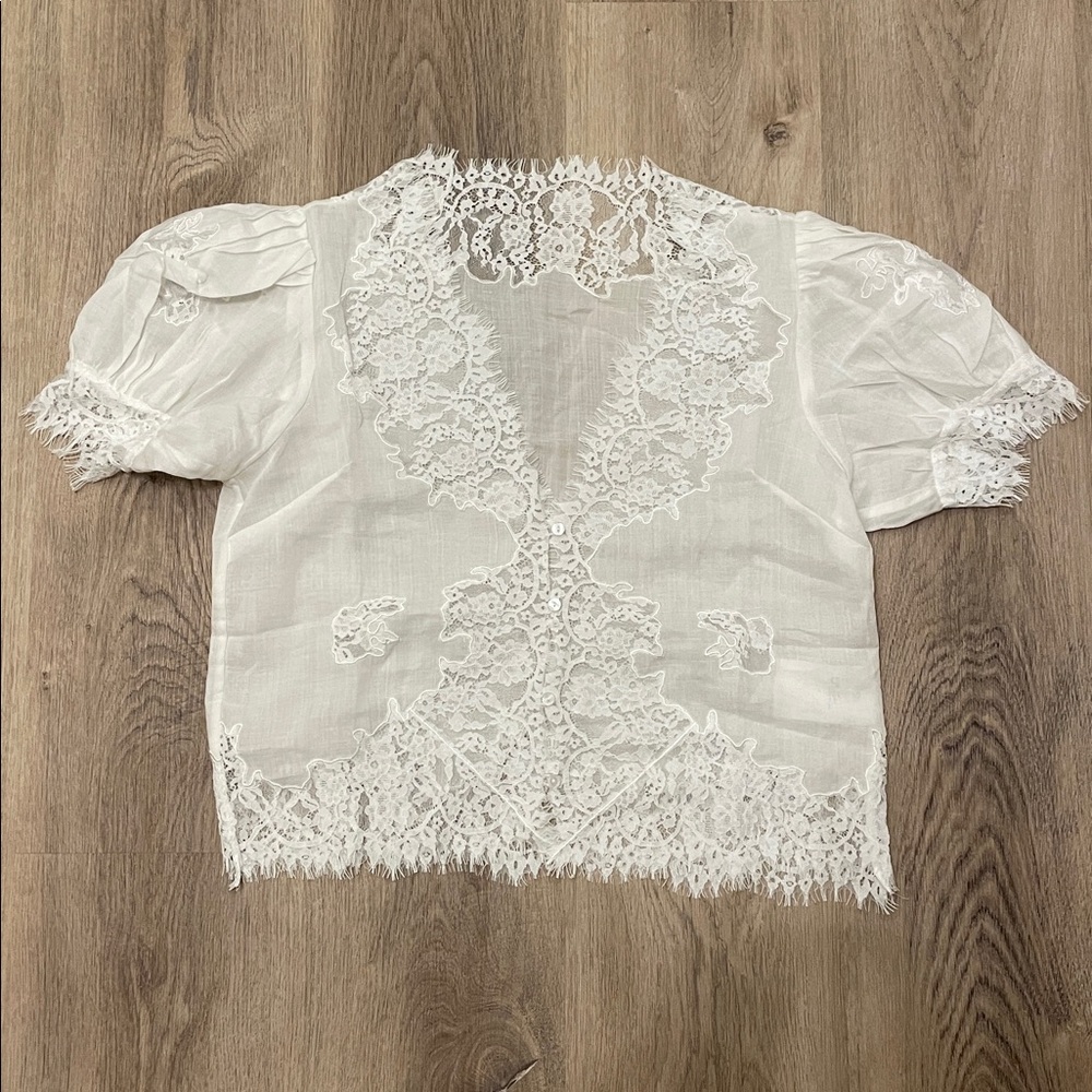 Doen Ramie Inspired White Lace Blouse Size Small